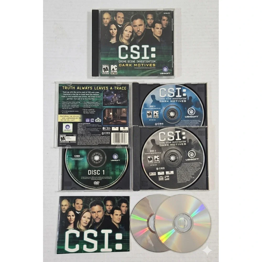 CSI Dark Motives PC Game Vintage 2004 CD-ROM Complete 3 Disc Set Manual Ubisoft